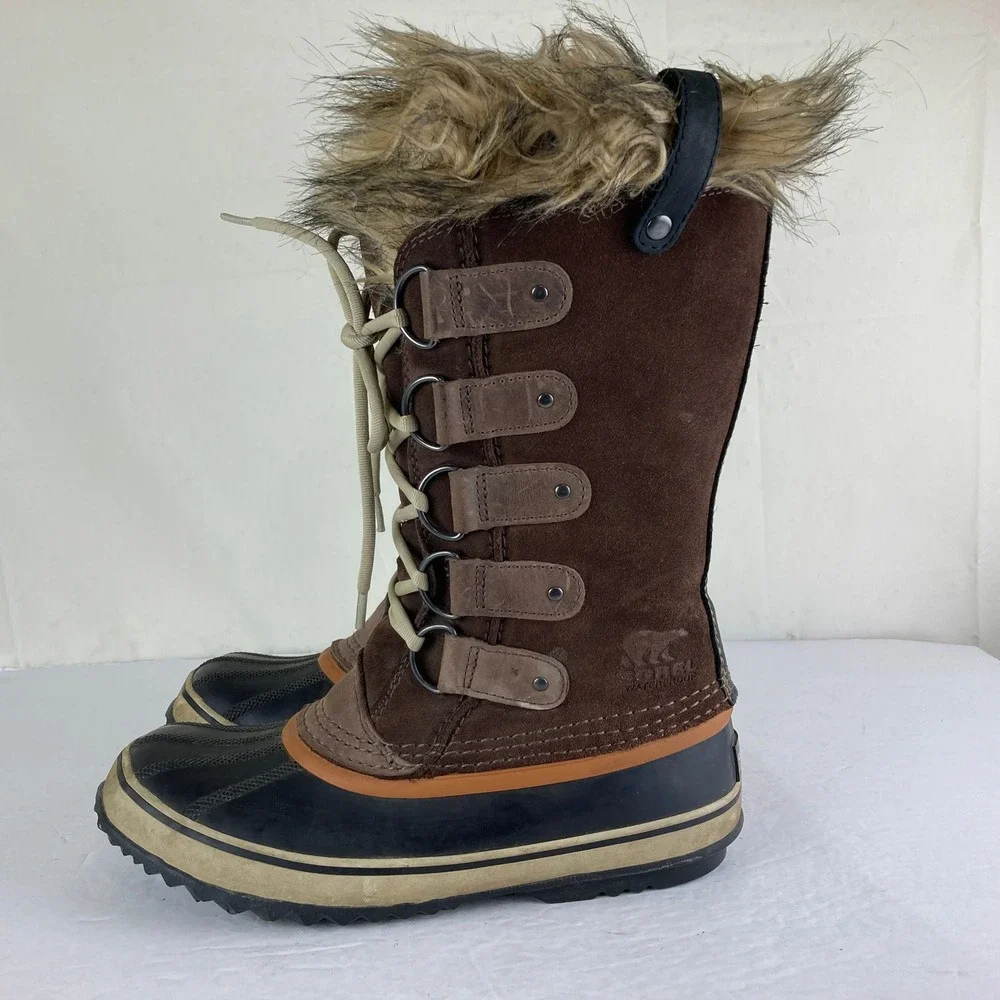 Sorel Joan of Arctic‎ Snow Boots Women 9 Brown Waterproof Faux Fur Gorpcore